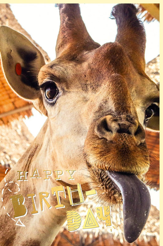 Lustige Geburtstagskarte mit Goldfolien - Giraffe – Humorvolle Tierkarte für Groß und Klein in Gelb & Braun