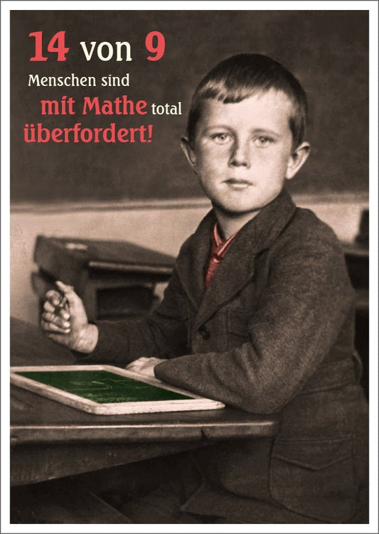 Lustige Postkarte: 14 von 9 Menschen scheitern an Mathe - Ein humorvoller Gruß für jeden Anlass!