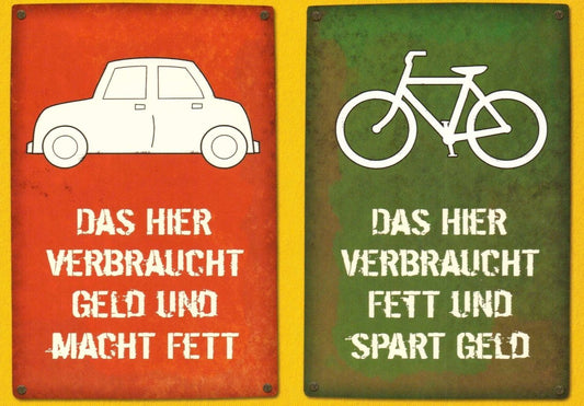 Lustige Postkarte "Auto vs. Fahrrad" | Humorvoller Vergleich im Retro Look | Ironischer Witz & Vintage Design