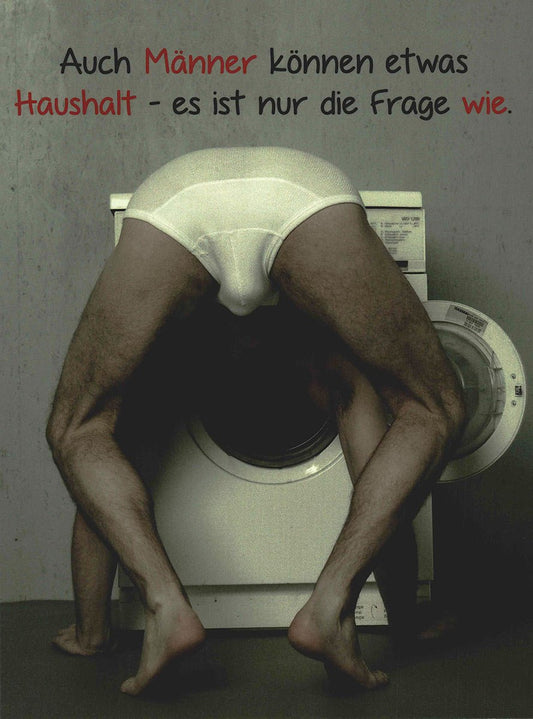 Lustige Postkarte für Männer witziges Motiv Waschmaschine Spruch Haushalt originelle Grußkarte Humor Geschenk Freund Ehemann
