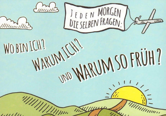 Lustige Postkarte für Morgenmuffel - 'Fragen Sie mich nicht vor der Sonne' - Humorvolles Geschenk für den Start in den Tag