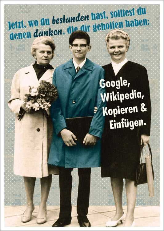 Lustige Postkarte: Gratuliere zur bestandenen Prüfung – Zeit, denen zu danken!