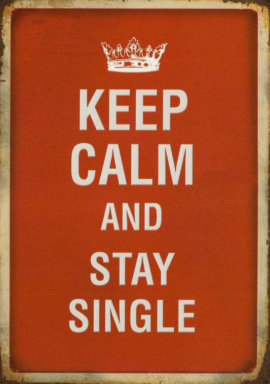 Lustige Postkarte - "Keep Calm Stay Single" mit Humorvollem Spruch, Rot - Weiß, Vintage Krone Design, Witziges Geschenk für Singles