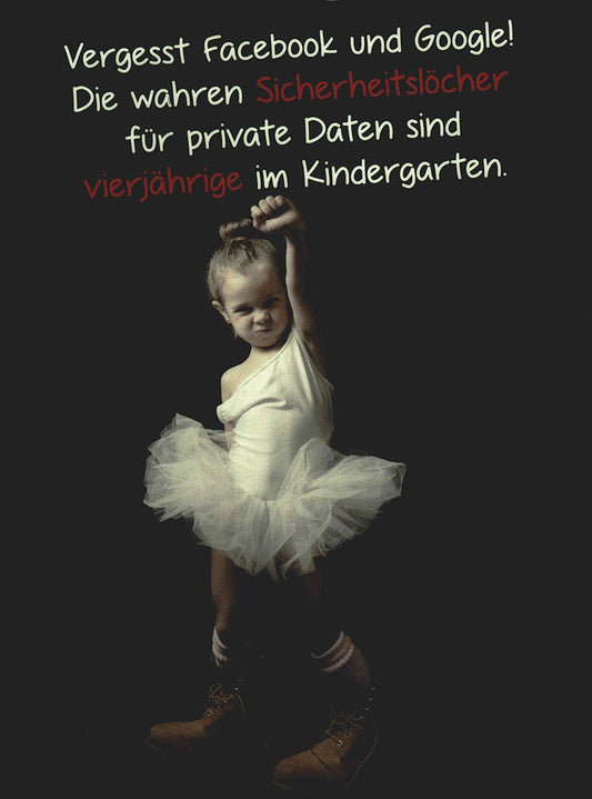 Lustige Postkarte Kindergarten Kind witziger Spruch Sicherheitslücke private Daten Facebook Google Geschenk Humor