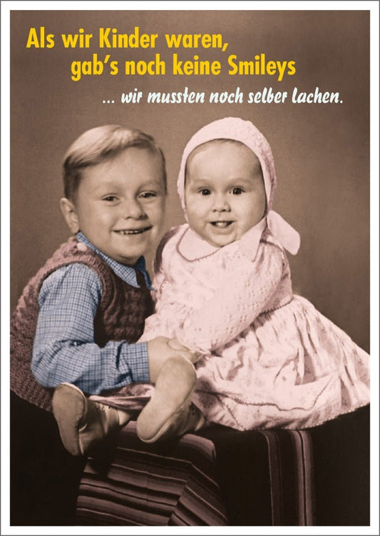 Lustige Postkarte: Kindheit ohne Smilies – Ein humorvoller Gruß aus der analogen Zeit