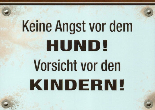 Lustige Postkarte mit Hund & Spruch - Humorvolle Warnung, Spaßgeschenk für Kinder & Erwachsene, Überraschung für Freunde