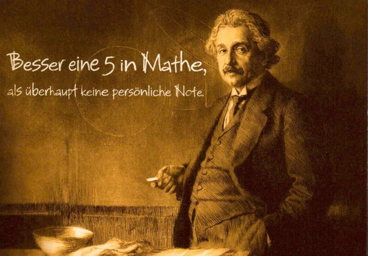 Lustige Postkarte mit Mathe - Witz, Albert Einstein Cartoon, Humorvolles Geschenk für Schüler, Studenten und Lehrer im Sepia Vintage Design