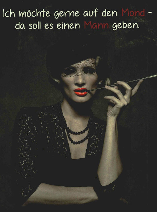 Lustige Postkarte mit Retro Frau und witzigem Spruch für Humor Mond Mann Geschenkidee Grußkarte originell