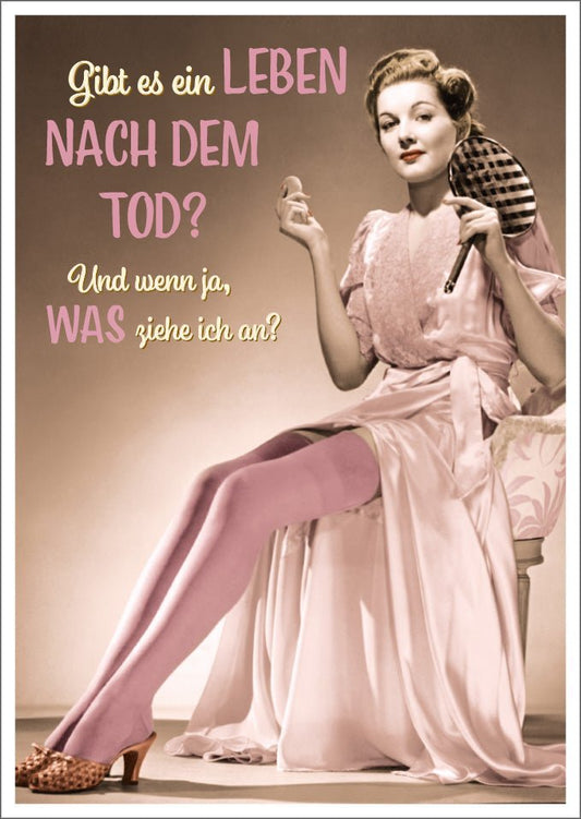 Lustige Postkarte mit Spruch: Gibt es ein Leben nach dem Tod? - Humorvolle Karte für jeden Anlass