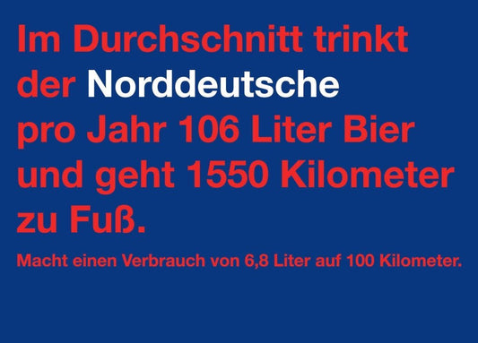 Lustige Postkarte Norddeutschland - Spruch 'Bier pro Kilometer' für Bierliebhaber