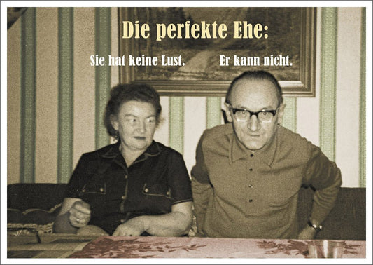 Lustige Postkarte - Retro Humor für Paare mit ironischem Ehe - Spruch, Vintage Geschenkkarte