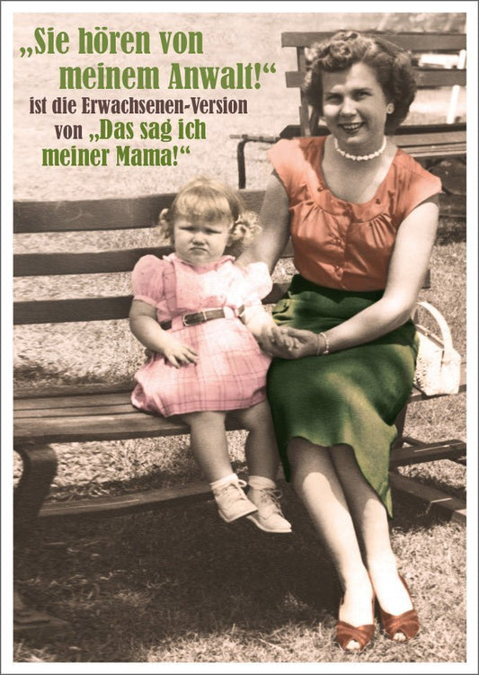 Lustige Postkarte: Sepia - Anwalt & Kind, Vintage Humor, Farbakzent - Perfekt für Mütter und Banker