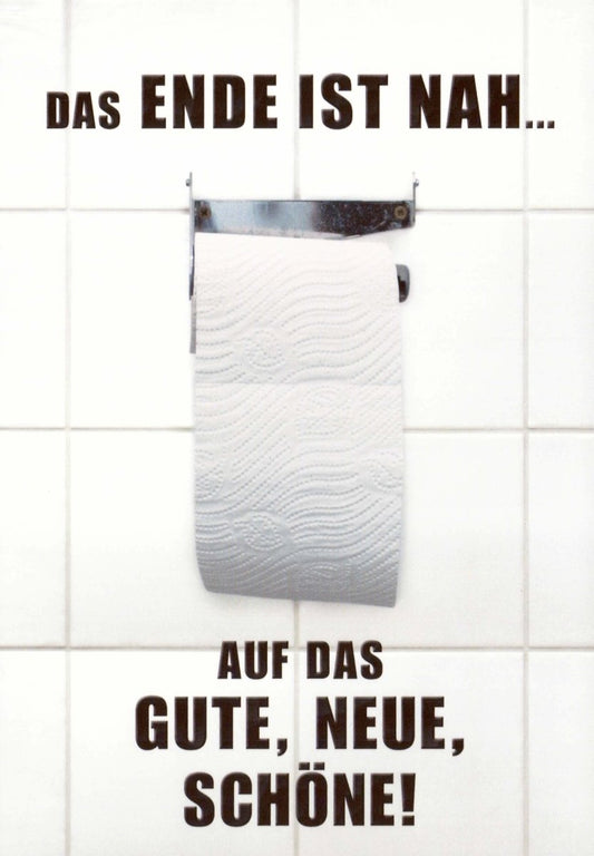 Lustige Postkarte: "Toilettenpapier - Prophetie - Das Ende ist Nah!" Humorvolle Bad - Deko, Satirischer Spaß für jeden Anlass