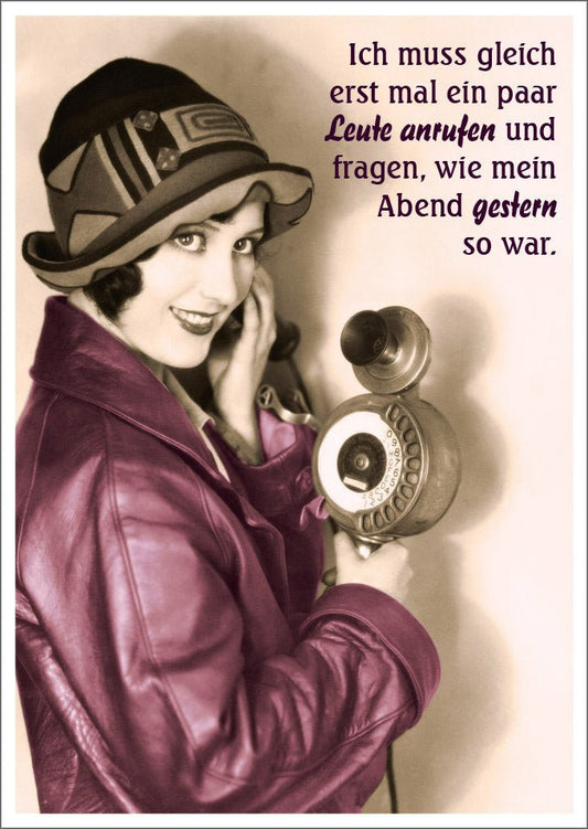 Lustige Postkarte - Vintage Humor mit Telefonierender Frau, Retro Spruch für Spaß & Nostalgie Geschenk