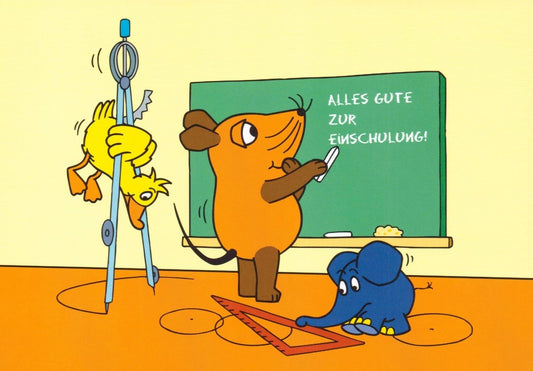 Maus - Postkarte Alles Gute zur Einschulung
