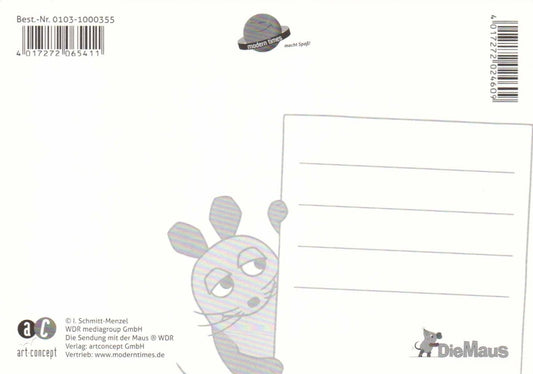 Maus - Postkarte Geburtstag mit Schleife