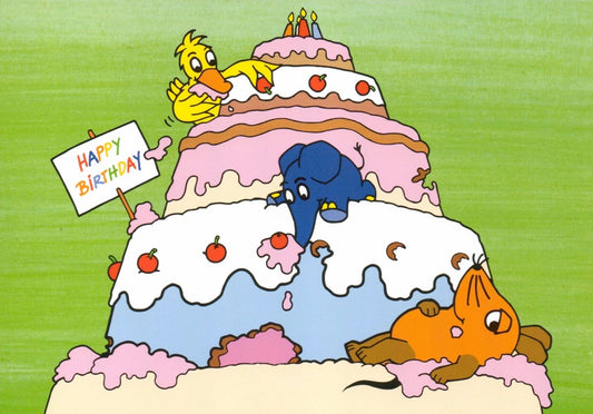 Maus - Postkarte Geburtstag Torte