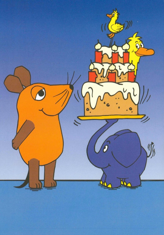 Maus - Postkarte Geburtstagstorte