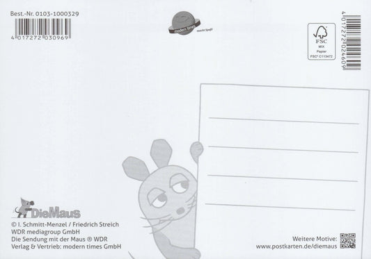 Maus - Postkarte Maus mit Geschenk und Elefant
