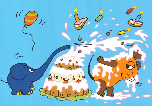 Maus - Postkarte Tortenschlacht