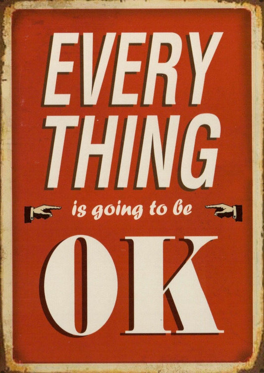 Motivations - Postkarte "Everything Is Going to Be OK" - Retro Design, Rot - Weiß, Vintage Ermutigung, Perfektes Geschenk, Postkarten - Sprüche