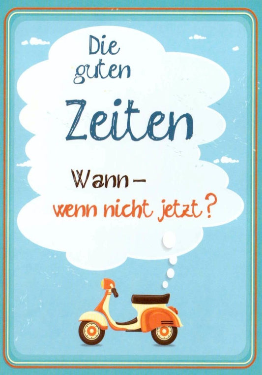 Motivations - Postkarte für Lebensfreude – Retro Roller Design in Blau/Orange mit inspirierendem Spruch, Vintage Geschenkidee
