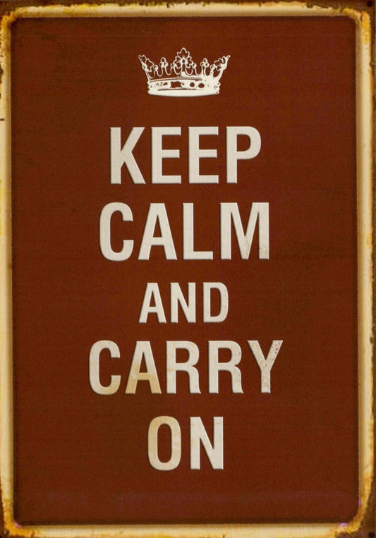 Motivations - Postkarte "Keep Calm and Carry On" – Retro - Design mit Krone, Vintage - Stil, Britischer Humor, Braun & Weiß, Minimalistische Grußkarte