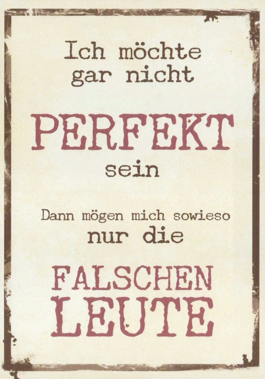 Motivations - Postkarte: "Perfekt ist langweilig" - Vintage Design in Braun Beige, Ironisches Zitat über Selbstakzeptanz, Postkarten - Sprüche