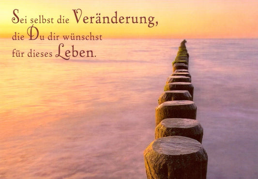 Motivations - Postkarte "Veränderung am Horizont" - Inspirierendes Zitat, Sonnenuntergang & Meer für Positivität und Selbstverwirklichung