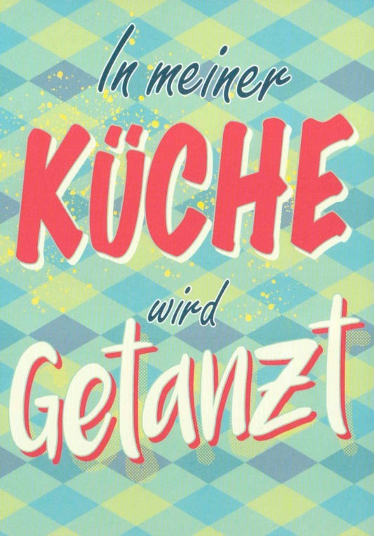 Motivationskarte mit Küchen - Sprüchen | Retro Design & Farbenfrohe Deko | Vintage Typografie für Lebensfreude & Spaß