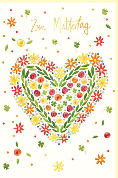 Muttertagskarte mit Herz & Blumen - Elegante Grußkarte in Goldfolie, Liebevolle Wünsche für Mama
