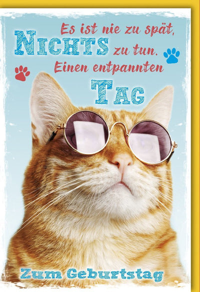 Nachträgliche Geburtstagskarte "Cool Cat" - Humorvolle Grüße mit lässiger Katze in Sonnenbrille