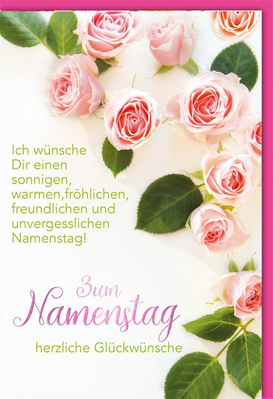 Namenstag Karte mit Rosenmotiv - Herzliche Wünsche, Freundlich & Fröhlich Gestaltet
