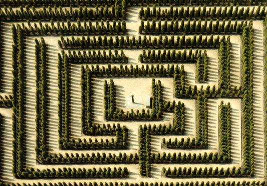 Natur Rätsel - Postkarte: Luftaufnahme Labyrinth, Grüne Hecken, Suchspiel Puzzle