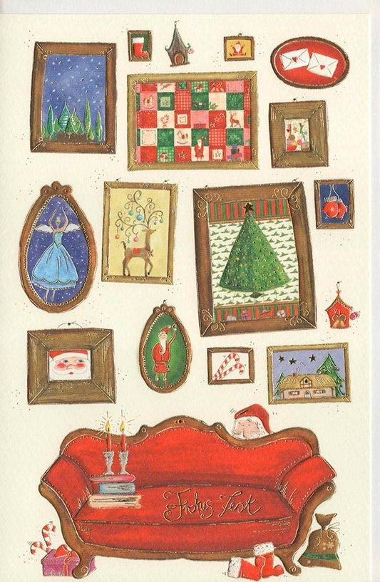 Nikolaus Weihnachtskarte aus Naturkarton – Gemütlicher Sofa - Moment