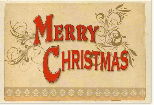 Nostalgische Weihnachtskarte - Vintage Retro Design mit "Merry Christmas" in Rot, Traditionelle Grußkarte für festliche Winterwünsche