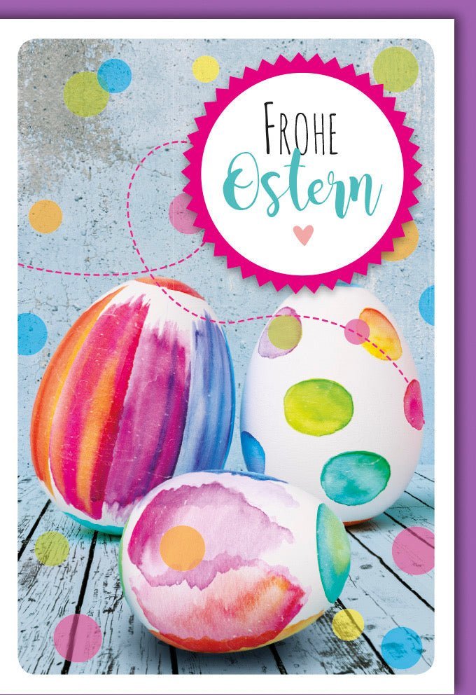 Osterkarte – Bunte Eier und Fröhliche Grüße, Farbenfrohe Frühlingsdeko zum Osterfest