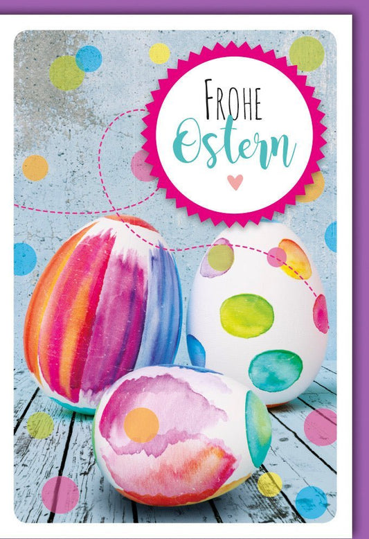 Osterkarte – Bunte Eier und Fröhliche Grüße, Farbenfrohe Frühlingsdeko zum Osterfest