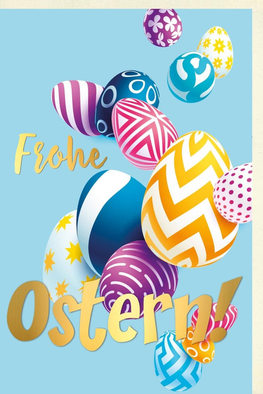 Osterkarte "Frohe Ostern" - Frühlingshafte Motive & Bunte Eier, Perfekt für Ostergrüße und Festliche Dekorationen