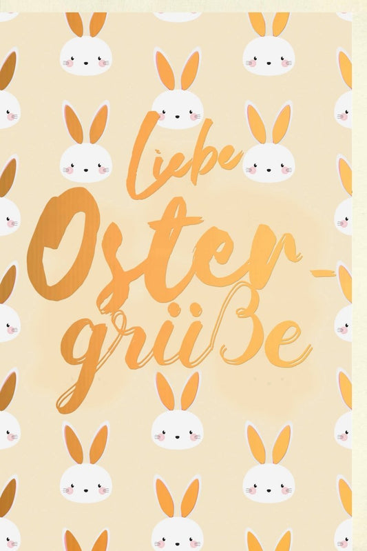 Osterkarte: Frühlingshafte Grüße mit Hasenmuster, Gelb - Pastell Design und Osterhasen Illustration