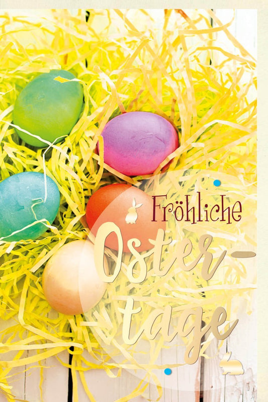Osterkarte Premium - Bunte Ostereier und Frühlingsdesign für Ihre Osterdekoration und das perfekte Osternest