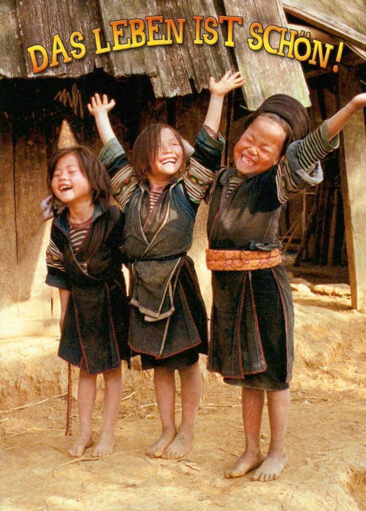 Postkarte für Freude & Optimismus - "Life is Beautiful" mit lachenden Kindern, Freundschaft & Spaß