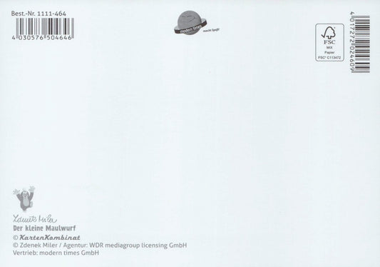 Postkarte für Kinder Der kleine Maulwurf im Auto