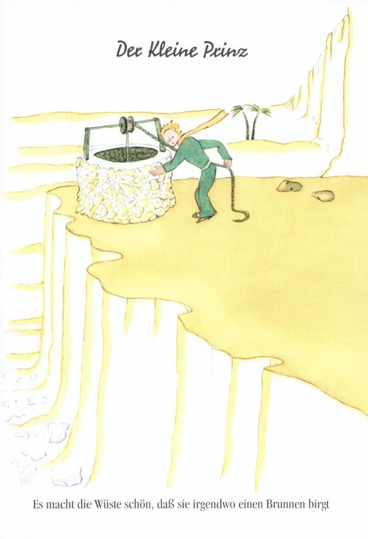 Postkarte Geburtstag Der kleine Prinz mit Brunnen liebevolles Motiv für Kinder inspirierende Postkarte zum Geburtstag hochwertiges Design