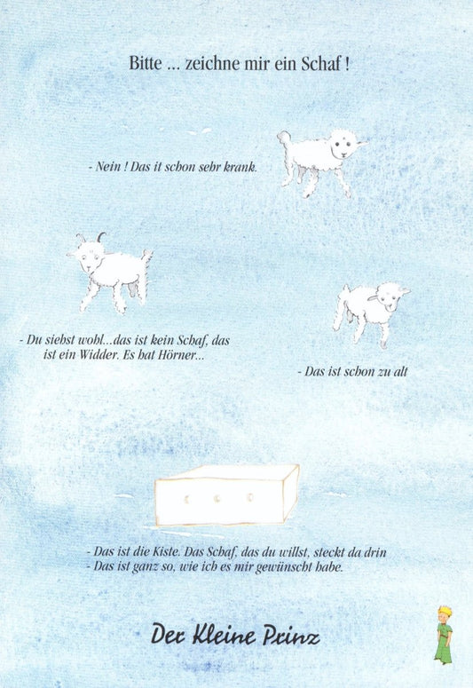 Postkarte Geburtstag Der Kleine Prinz Postkarte für Kinder mit Schaf Zeichnung und Zitat liebevoll illustriert zum Geburtstag