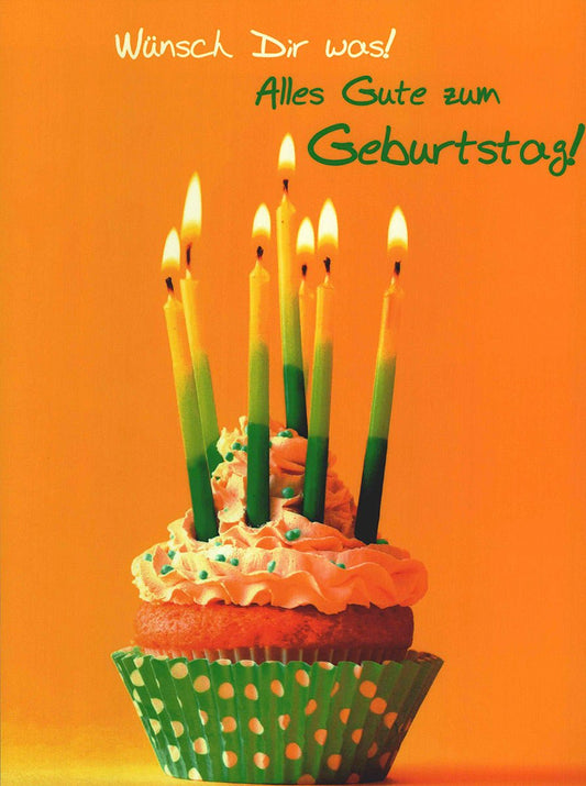Postkarte Geburtstag mit Cupcake und Kerzen Alles Gute zum Geburtstag fröhliche Geburtstagsgrüße farbenfrohe Postkarte für Geburtstagswünsche