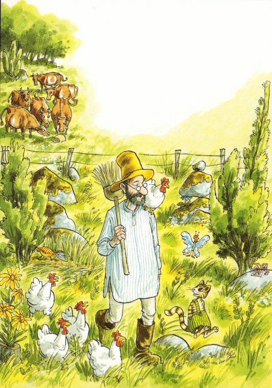 Postkarte Kinder Pettersson und Findus Im Garten