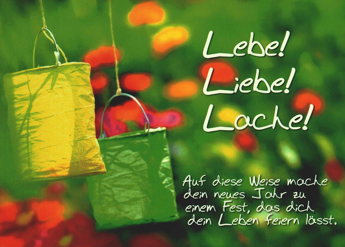 Postkarte Lebensweisheiten Lebe Liebe Lache farbenfrohe Blumenwiese inspirierende Sprüche Mutmacher Karte für besondere Anlässe