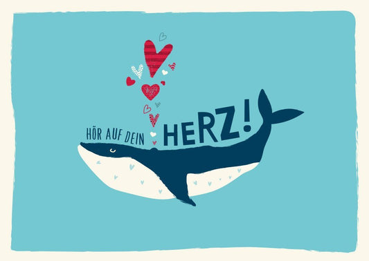 Postkarte Liebe: Hör auf dein Herz – Romantisches Wal - Motiv für Verliebte und Paare