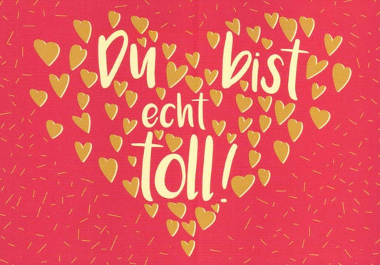 Postkarte Liebe - Romantische Herzen in Rot und Gold, Zuneigung für Beziehung und Freundschaft ausdrücken